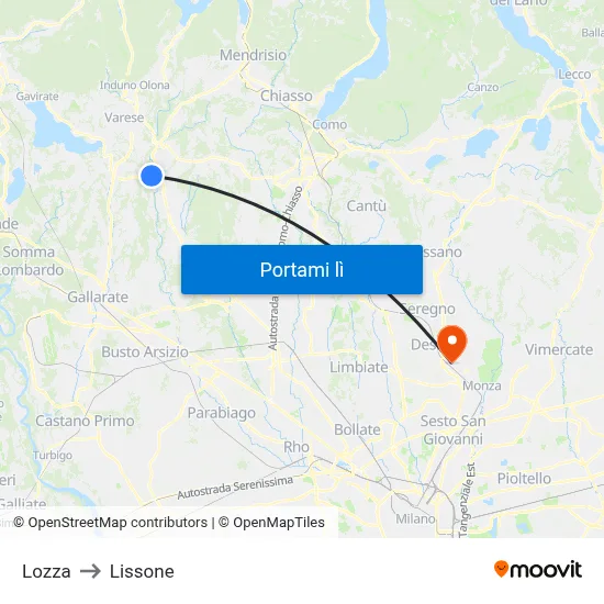 Lozza to Lissone map