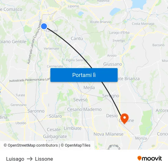 Luisago to Lissone map