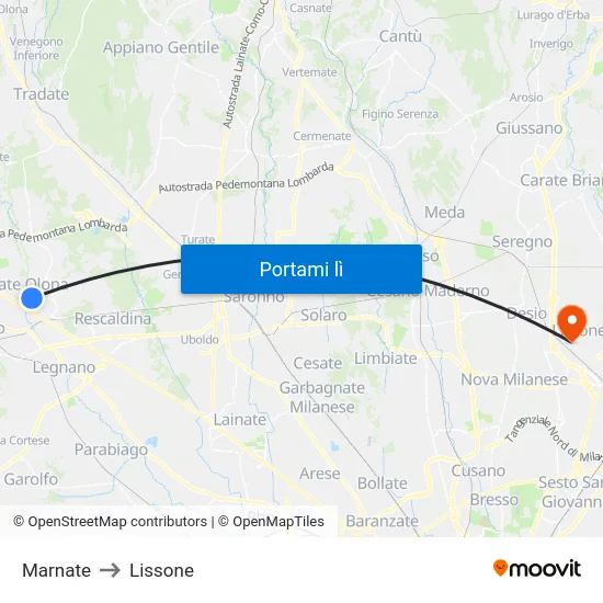 Marnate to Lissone map