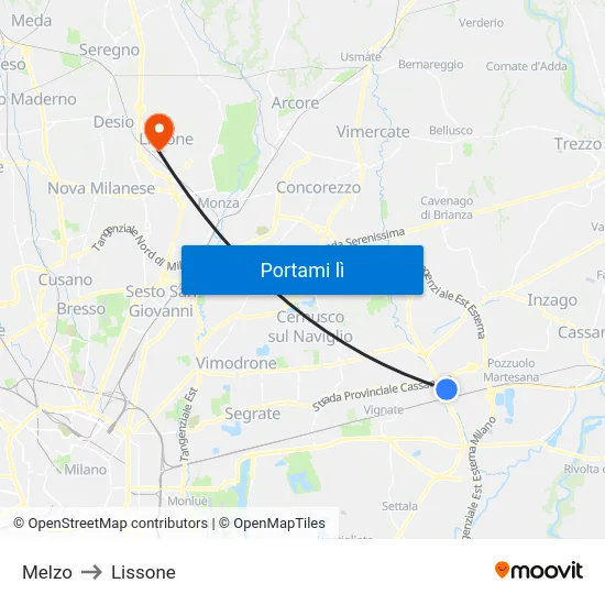 Melzo to Lissone map