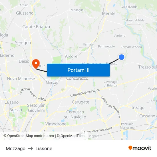 Mezzago to Lissone map