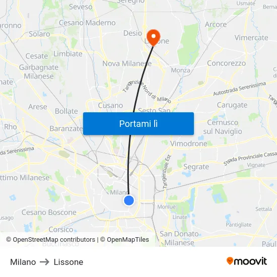 Milano to Lissone map