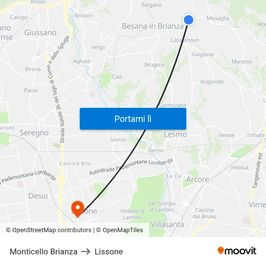 Monticello Brianza to Lissone map