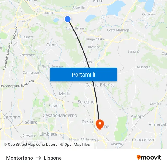 Montorfano to Lissone map