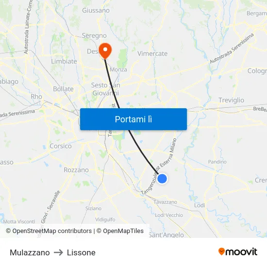 Mulazzano to Lissone map