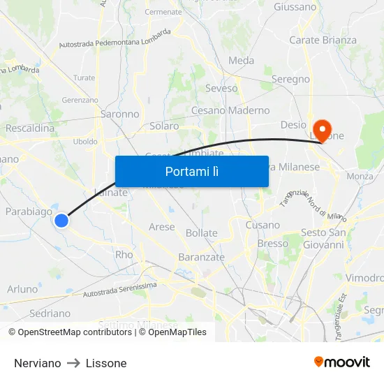 Nerviano to Lissone map