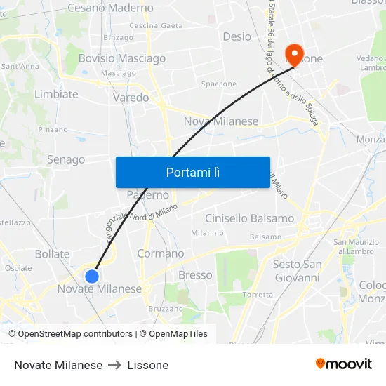 Novate Milanese to Lissone map