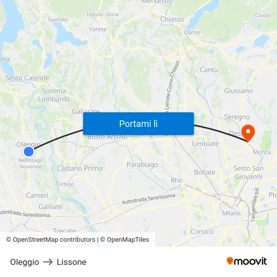 Oleggio to Lissone map