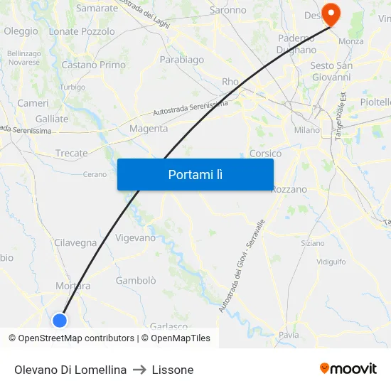 Olevano Di Lomellina to Lissone map