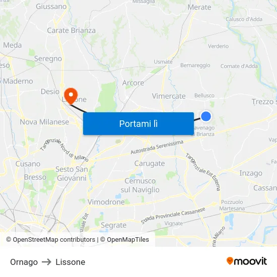 Ornago to Lissone map