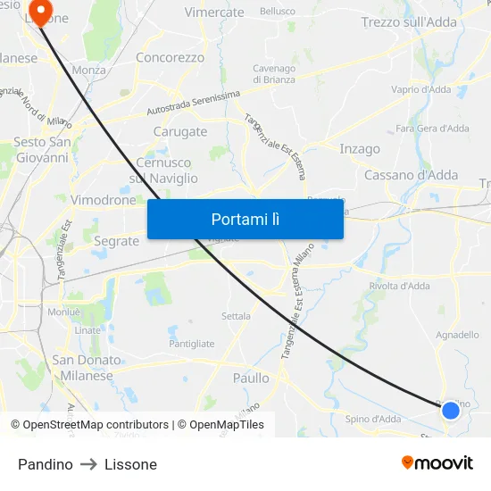 Pandino to Lissone map