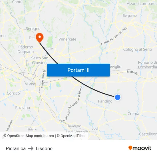 Pieranica to Lissone map