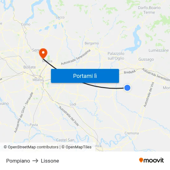 Pompiano to Lissone map