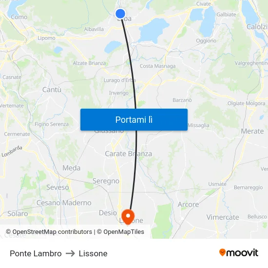 Ponte Lambro to Lissone map