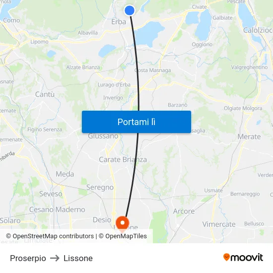 Proserpio to Lissone map
