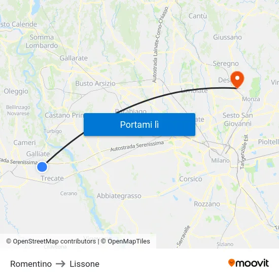 Romentino to Lissone map