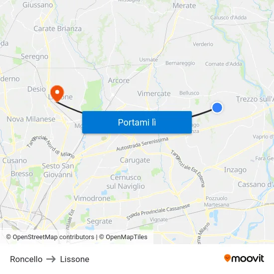 Roncello to Lissone map