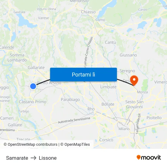 Samarate to Lissone map