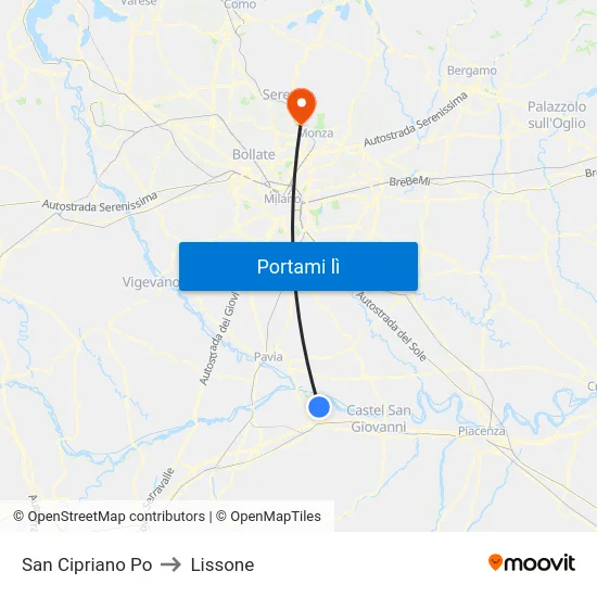 San Cipriano Po to Lissone map