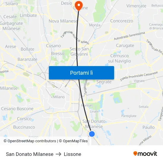 San Donato Milanese to Lissone map