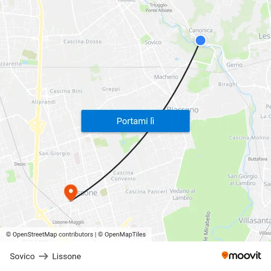 Sovico to Lissone map
