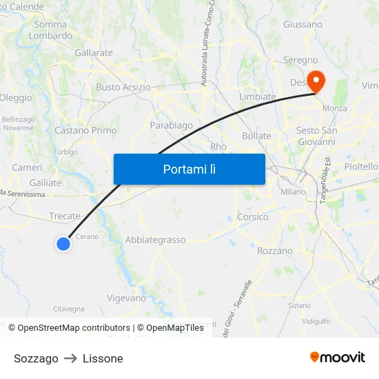 Sozzago to Lissone map