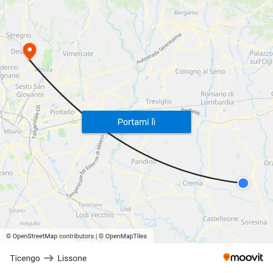 Ticengo to Lissone map