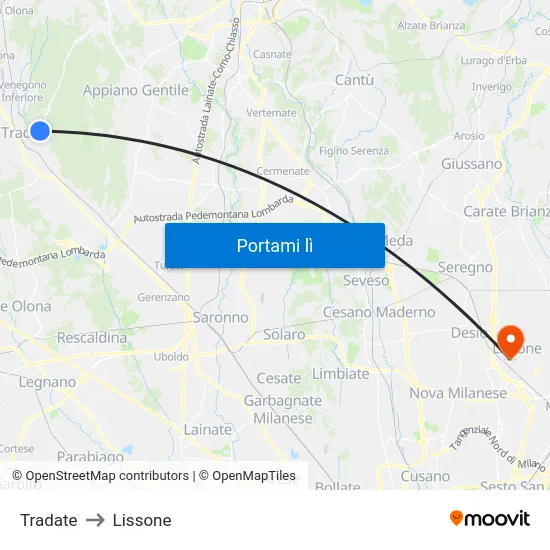 Tradate to Lissone map