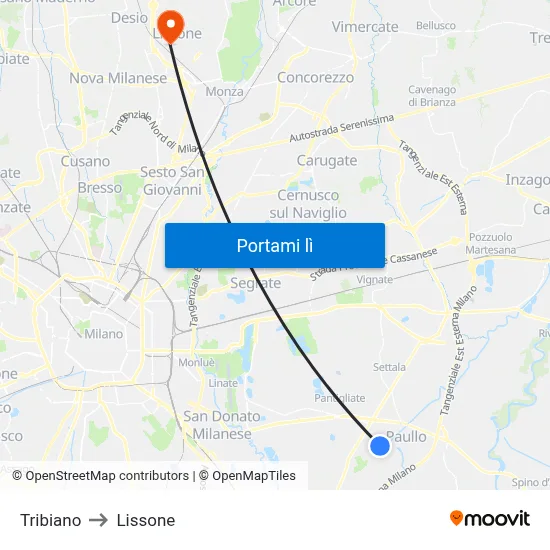 Tribiano to Lissone map