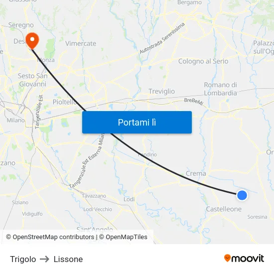 Trigolo to Lissone map