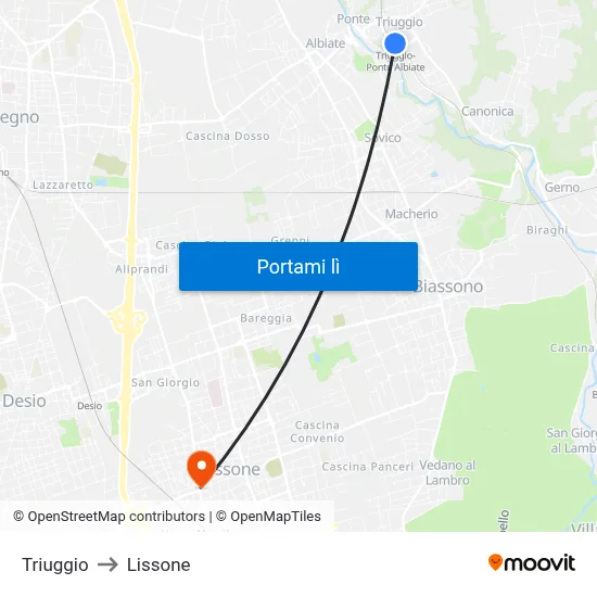 Triuggio to Lissone map