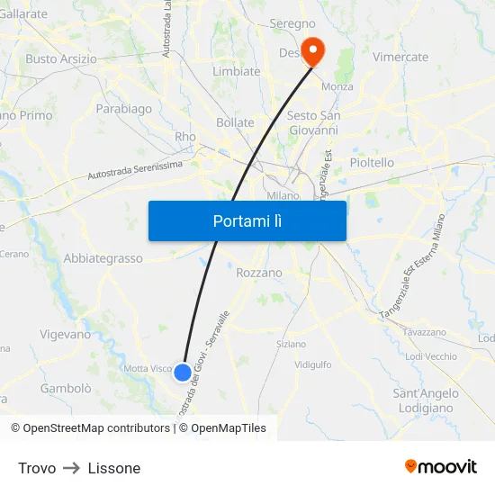 Trovo to Lissone map