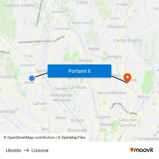 Uboldo to Lissone map