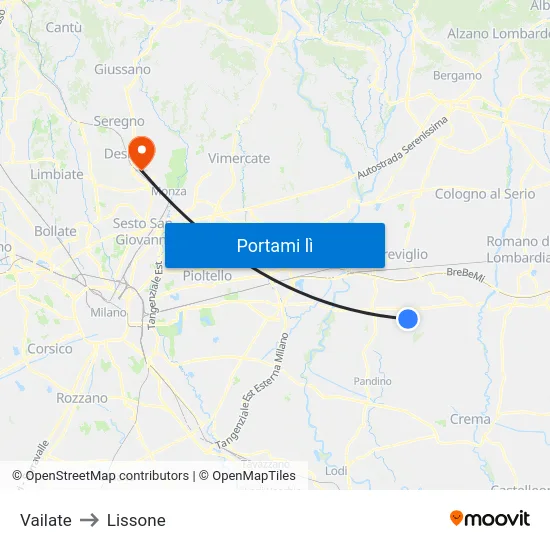 Vailate to Lissone map