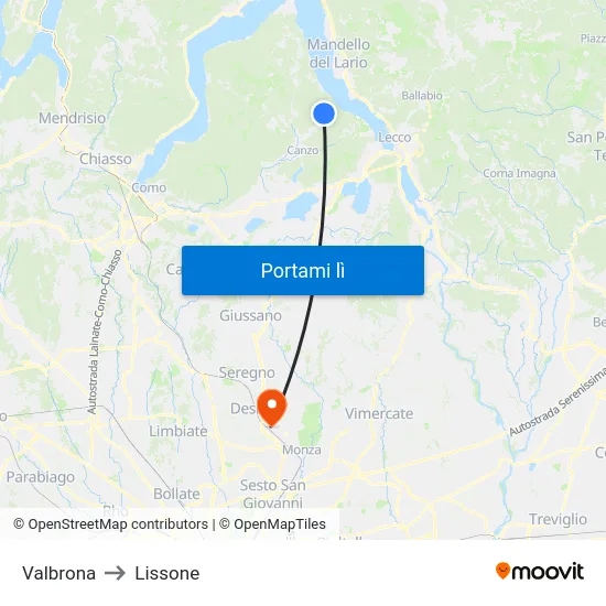 Valbrona to Lissone map