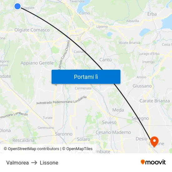 Valmorea to Lissone map