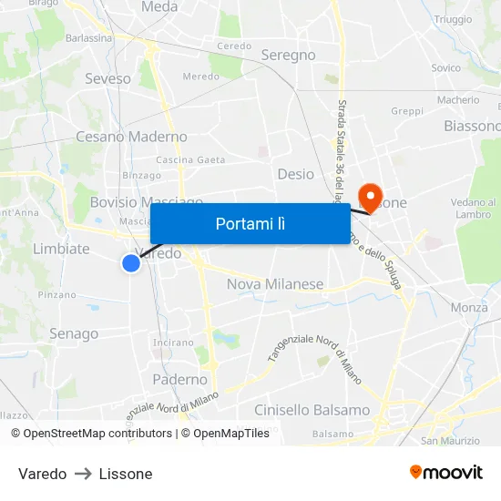 Varedo to Lissone map