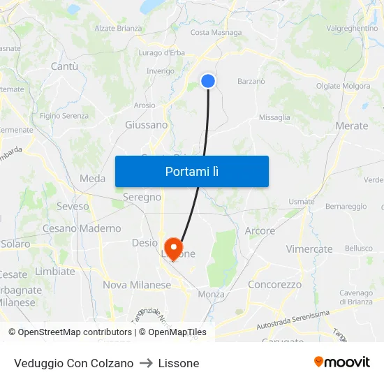 Veduggio Con Colzano to Lissone map