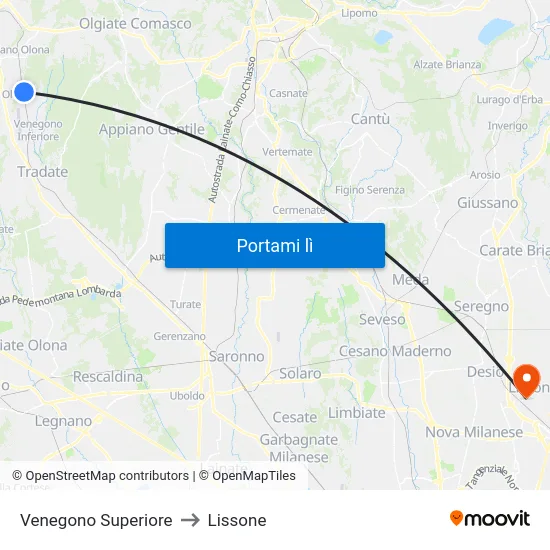 Venegono Superiore to Lissone map