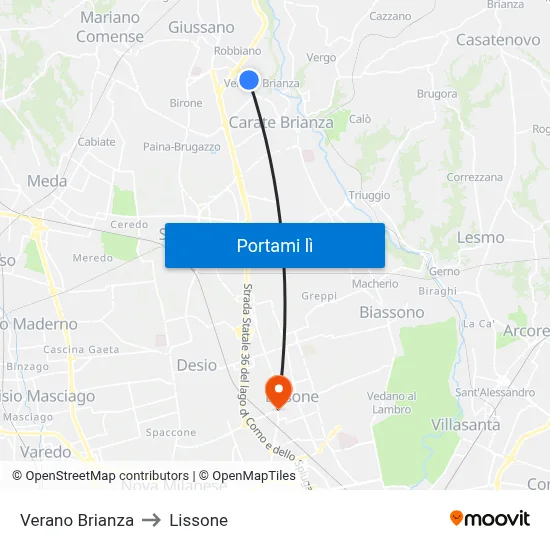 Verano Brianza to Lissone map
