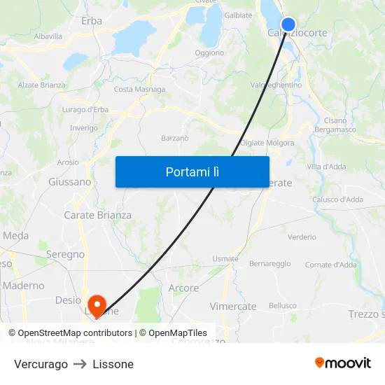 Vercurago to Lissone map