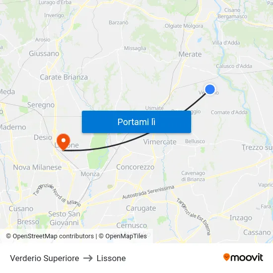 Verderio Superiore to Lissone map