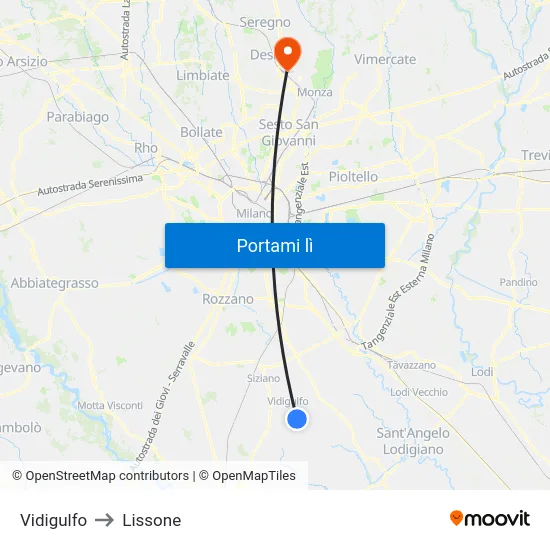 Vidigulfo to Lissone map