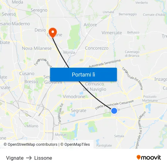 Vignate to Lissone map