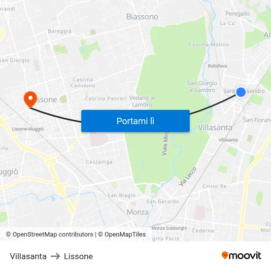 Villasanta to Lissone map