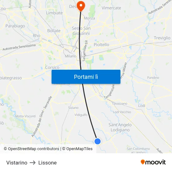 Vistarino to Lissone map