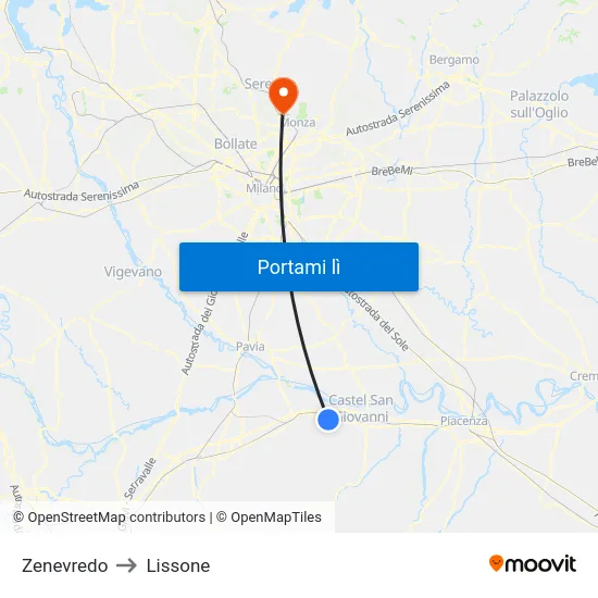 Zenevredo to Lissone map