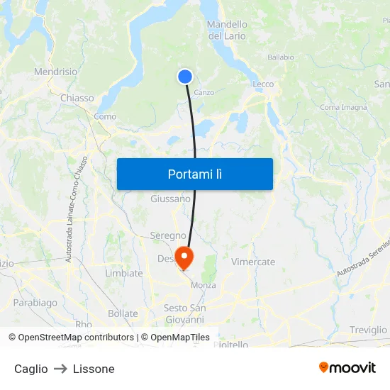 Caglio to Lissone map