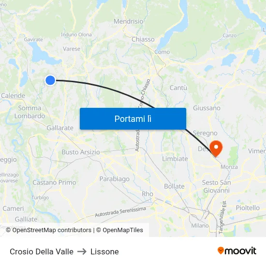Crosio Della Valle to Lissone map