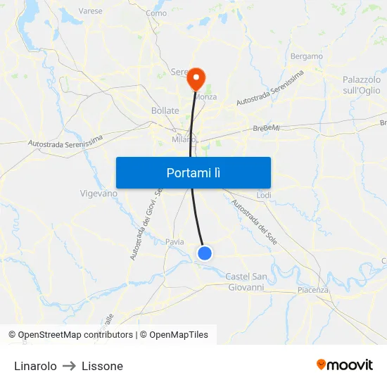 Linarolo to Lissone map